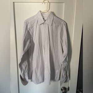 Bachrach White Dress Shirt with Thin Gray Stripes